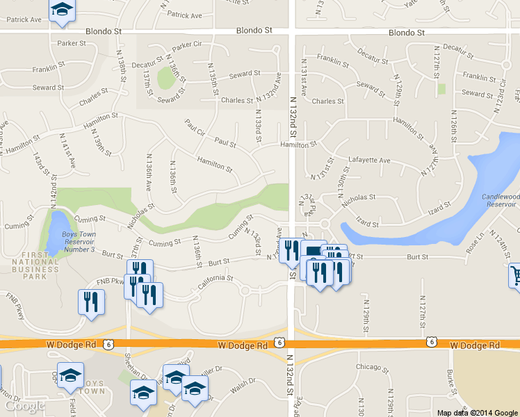 map of restaurants, bars, coffee shops, grocery stores, and more near 13270 Cuming St in Omaha