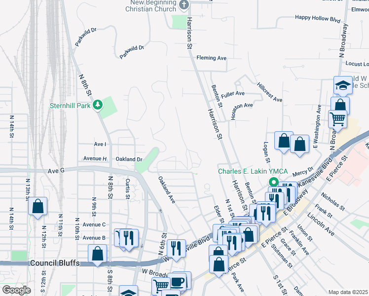 map of restaurants, bars, coffee shops, grocery stores, and more near 308 Lafayette Avenue in Council Bluffs