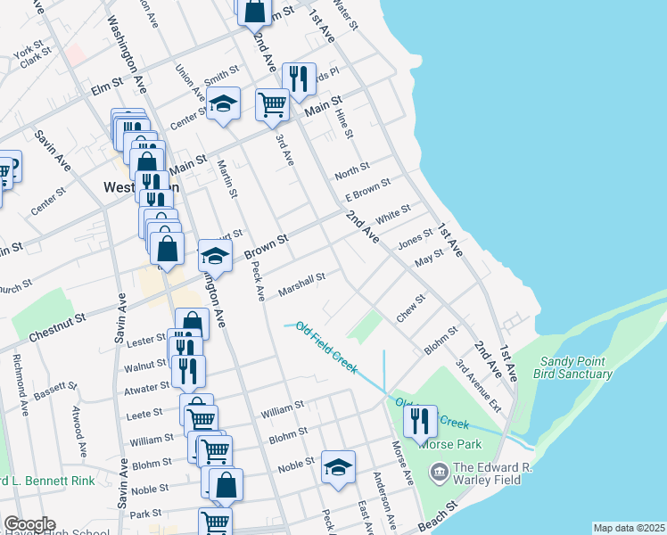 map of restaurants, bars, coffee shops, grocery stores, and more near 286 3rd Avenue in West Haven