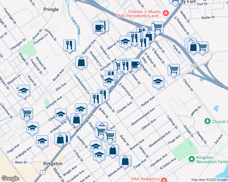 map of restaurants, bars, coffee shops, grocery stores, and more near 7 Hedge Place in Kingston