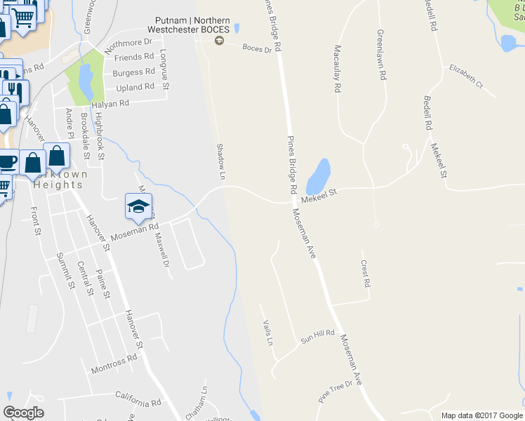 map of restaurants, bars, coffee shops, grocery stores, and more near 10 Moseman Road in Yorktown Heights