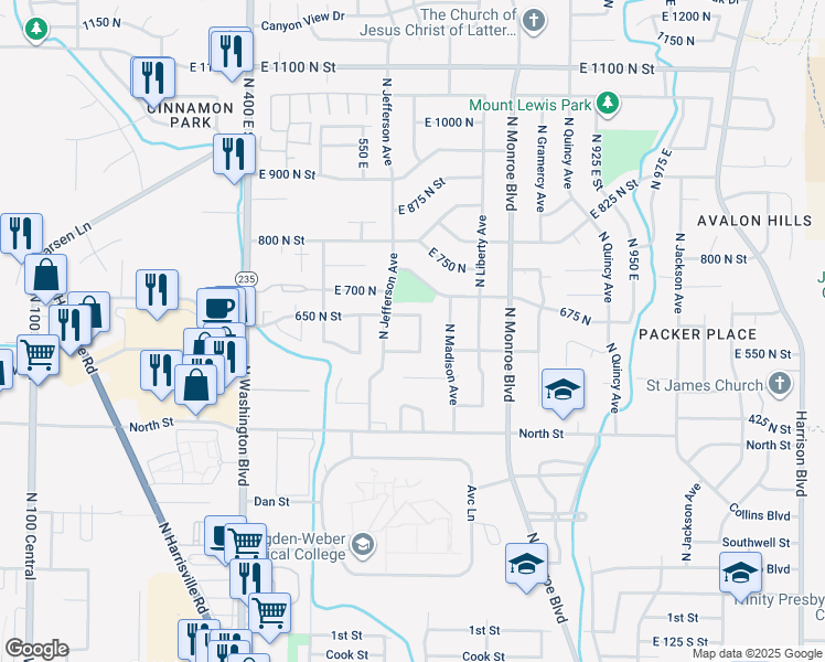 map of restaurants, bars, coffee shops, grocery stores, and more near 617 North Orchard Avenue in Ogden