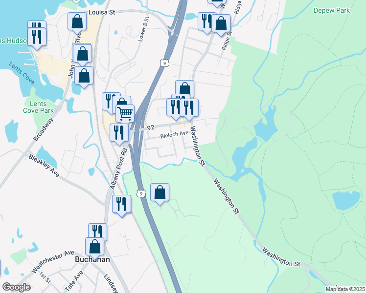 map of restaurants, bars, coffee shops, grocery stores, and more near 1230 Brook Street in Peekskill
