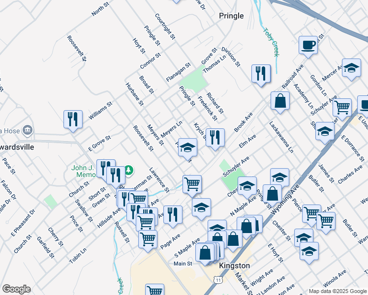 map of restaurants, bars, coffee shops, grocery stores, and more near 33 Pulaski Street in Kingston