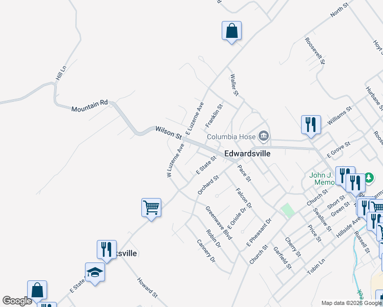 map of restaurants, bars, coffee shops, grocery stores, and more near 32 Larkin St in Larksville