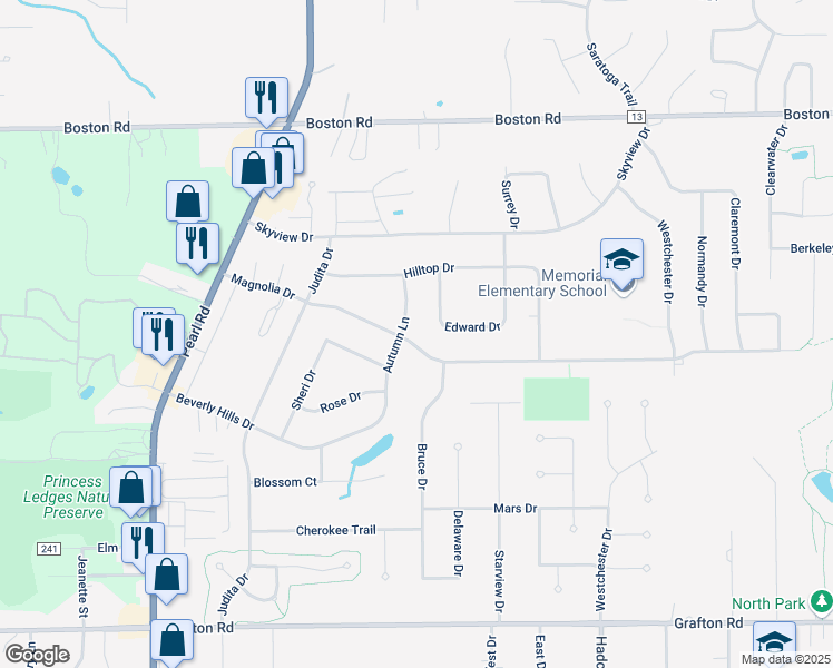 map of restaurants, bars, coffee shops, grocery stores, and more near 4027 Magnolia Drive in Brunswick