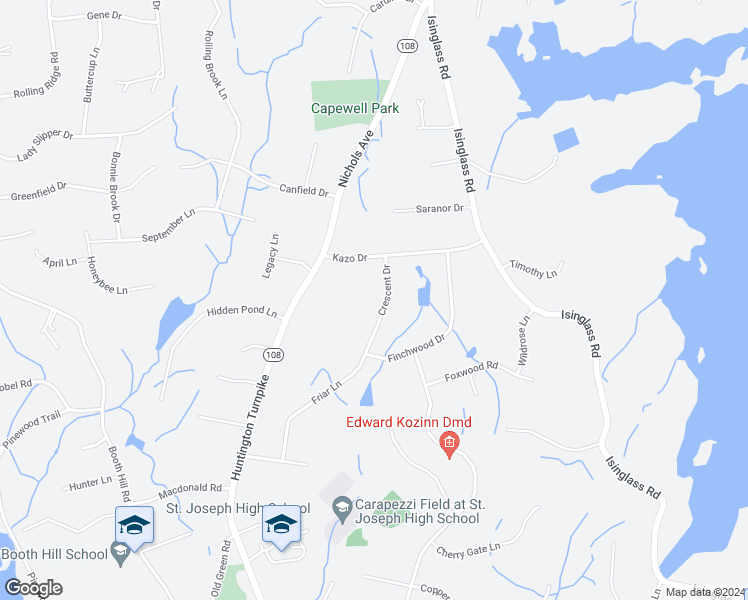 map of restaurants, bars, coffee shops, grocery stores, and more near 19 Crescent Drive in Shelton