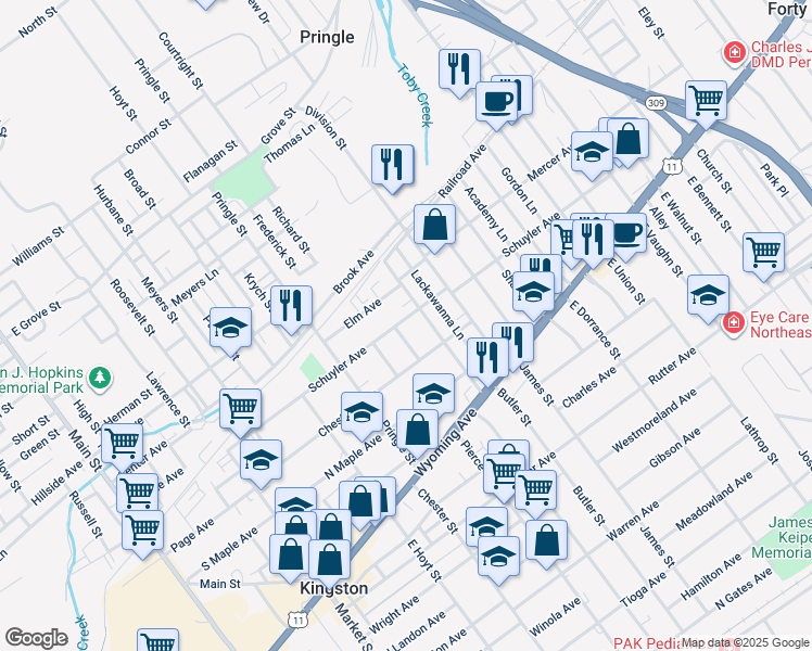 map of restaurants, bars, coffee shops, grocery stores, and more near 433 Schuyler Avenue in Kingston