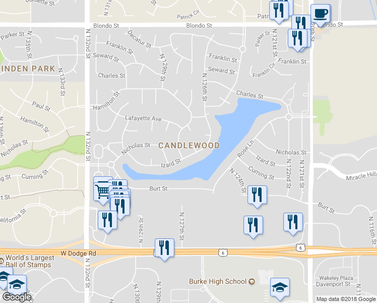 map of restaurants, bars, coffee shops, grocery stores, and more near 12712 Izard Street in Omaha