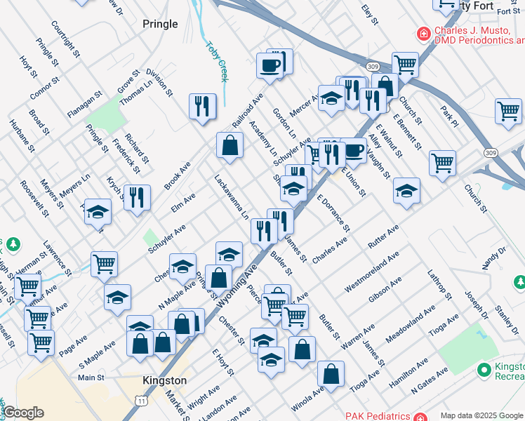 map of restaurants, bars, coffee shops, grocery stores, and more near 65 Division St in Kingston
