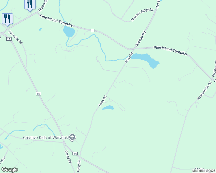 map of restaurants, bars, coffee shops, grocery stores, and more near 30 Foley Road in Warwick