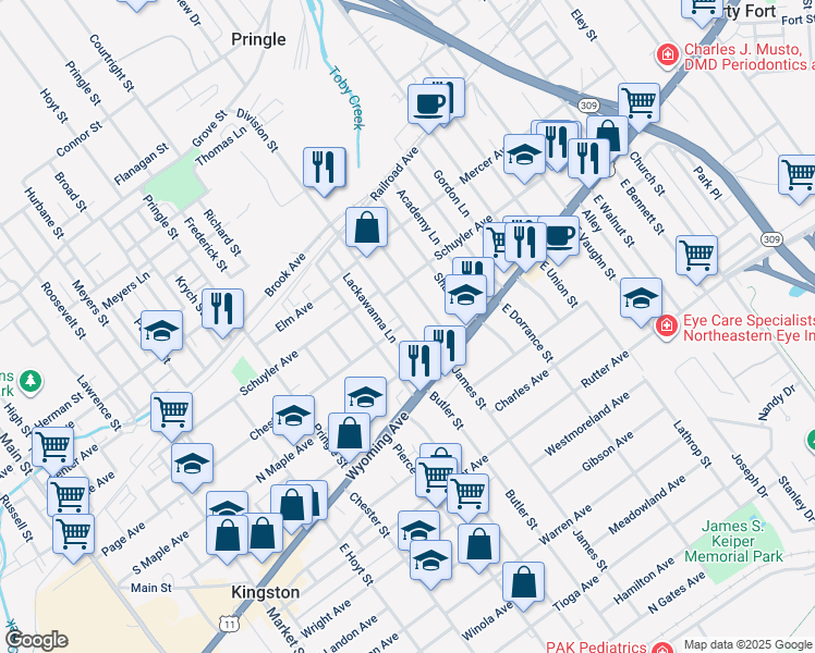 map of restaurants, bars, coffee shops, grocery stores, and more near 65 Division Street in Kingston