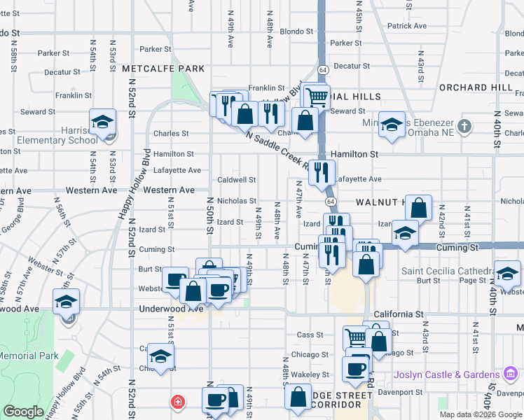 map of restaurants, bars, coffee shops, grocery stores, and more near 1006 North 48th Avenue in Omaha