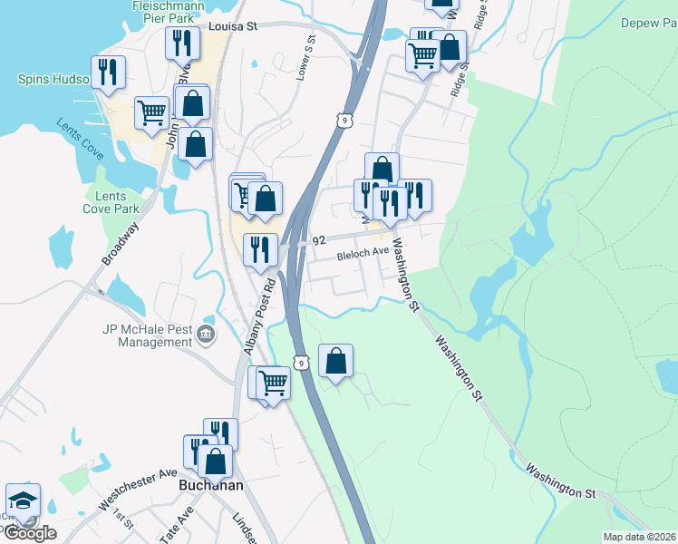 map of restaurants, bars, coffee shops, grocery stores, and more near 100 McGuire Avenue in Peekskill