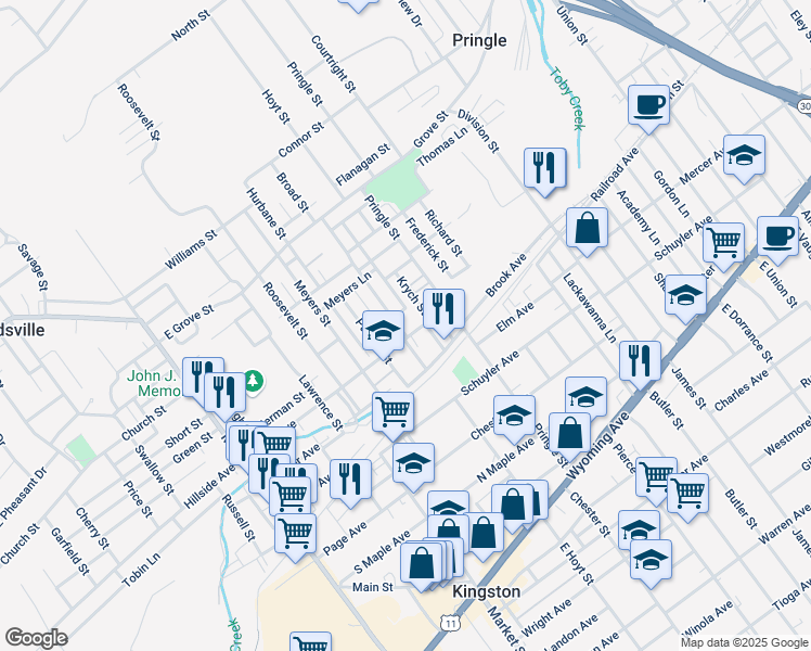 map of restaurants, bars, coffee shops, grocery stores, and more near 33 Penn Street in Kingston