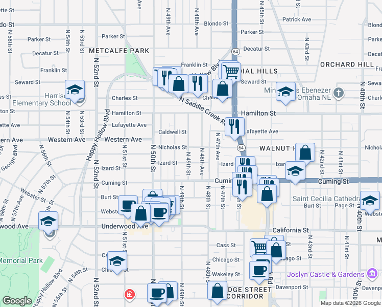 map of restaurants, bars, coffee shops, grocery stores, and more near 1006 North 48th Avenue in Omaha