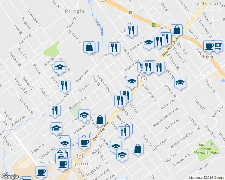 map of restaurants, bars, coffee shops, grocery stores, and more near 59 Price Street in Kingston