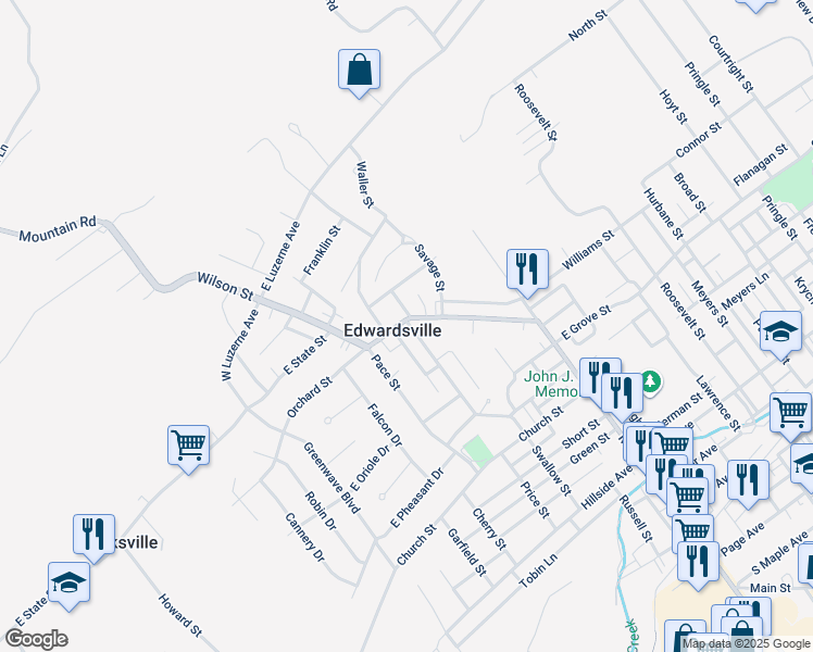 map of restaurants, bars, coffee shops, grocery stores, and more near 184 Jackson Street in Edwardsville
