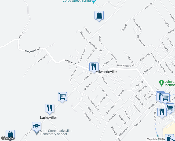 map of restaurants, bars, coffee shops, grocery stores, and more near 63 Wilson Street in Larksville
