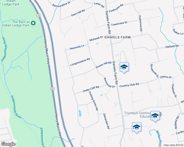 map of restaurants, bars, coffee shops, grocery stores, and more near 47 Scenic Hill Road in Trumbull