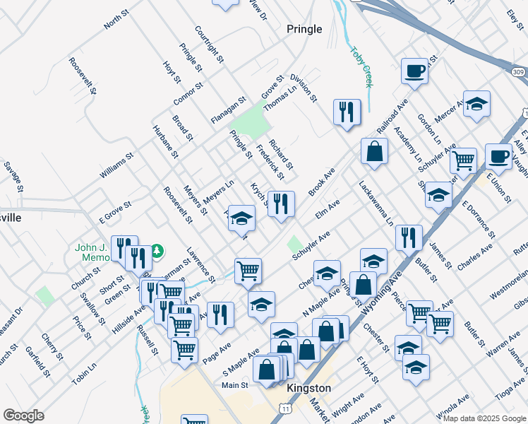 map of restaurants, bars, coffee shops, grocery stores, and more near 18 Krych Street in Kingston