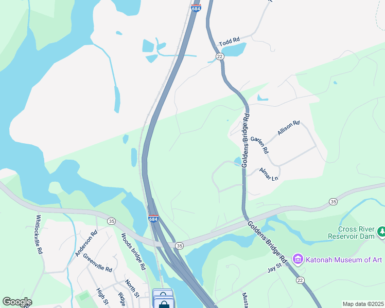 map of restaurants, bars, coffee shops, grocery stores, and more near 21 Old Katonah Drive in Katonah