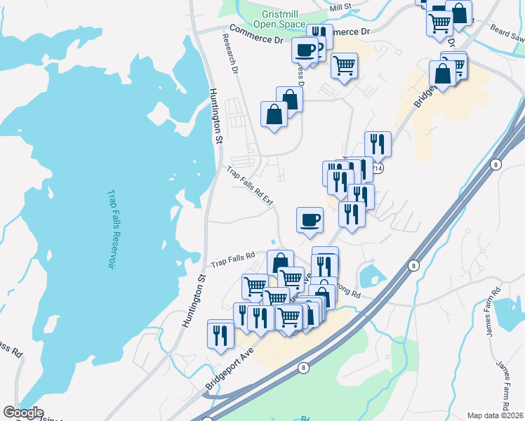 map of restaurants, bars, coffee shops, grocery stores, and more near 82 Heather Ridge in Shelton
