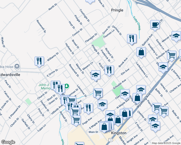 map of restaurants, bars, coffee shops, grocery stores, and more near 33 Pulaski Street in Kingston