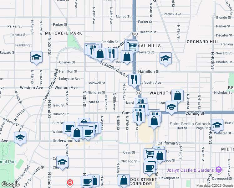 map of restaurants, bars, coffee shops, grocery stores, and more near 1006 North 48th Avenue in Omaha