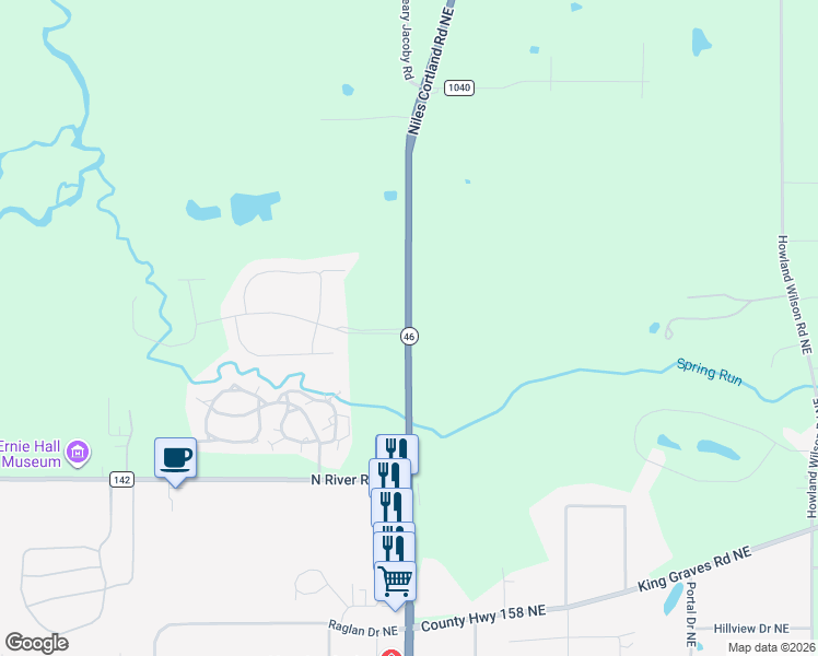 map of restaurants, bars, coffee shops, grocery stores, and more near 2009 Ohio 46 in Warren