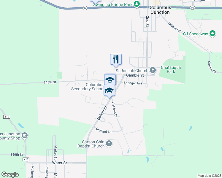 map of restaurants, bars, coffee shops, grocery stores, and more near 1004 Colton Street in Columbus Junction