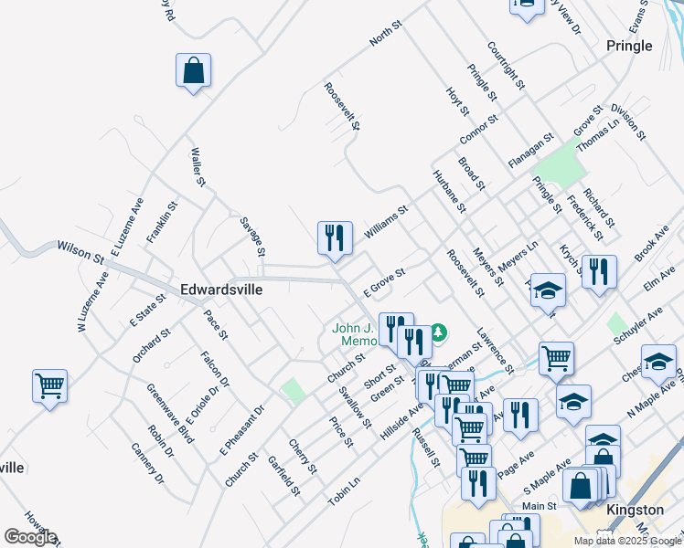 map of restaurants, bars, coffee shops, grocery stores, and more near 779 Main Street in Edwardsville