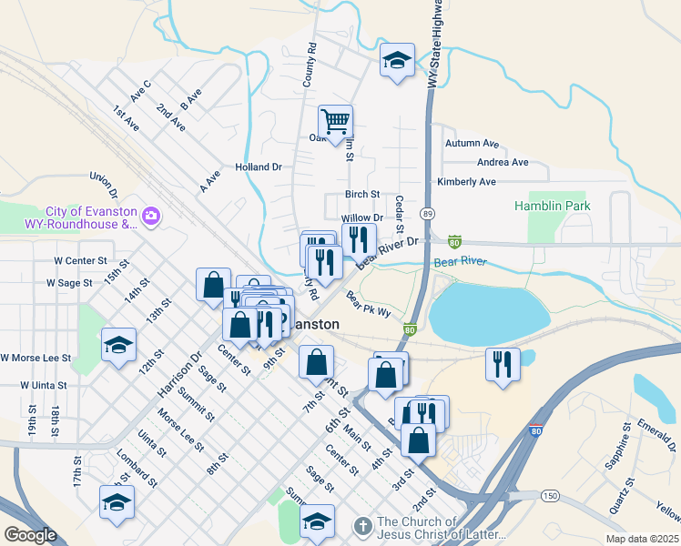 map of restaurants, bars, coffee shops, grocery stores, and more near 20 County Road in Evanston