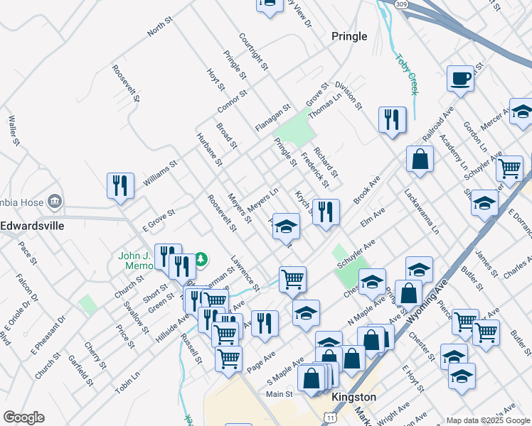 map of restaurants, bars, coffee shops, grocery stores, and more near 33 Pulaski Street in Kingston