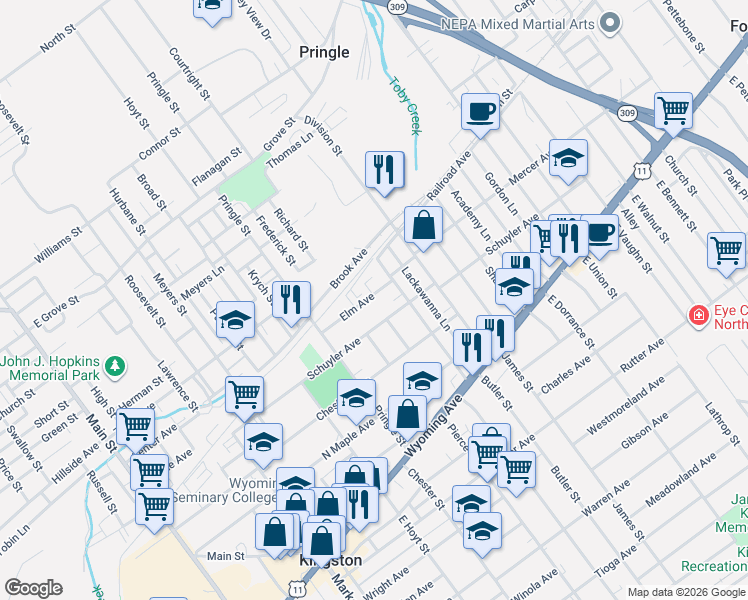 map of restaurants, bars, coffee shops, grocery stores, and more near 398 Schuyler Avenue in Kingston