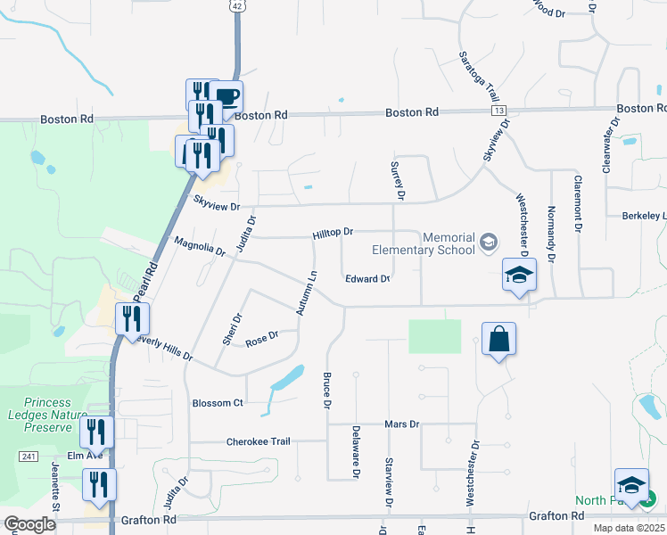 map of restaurants, bars, coffee shops, grocery stores, and more near 4027 Magnolia Drive in Brunswick