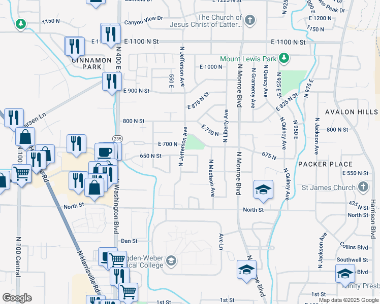 map of restaurants, bars, coffee shops, grocery stores, and more near 617 North Orchard Avenue in Ogden