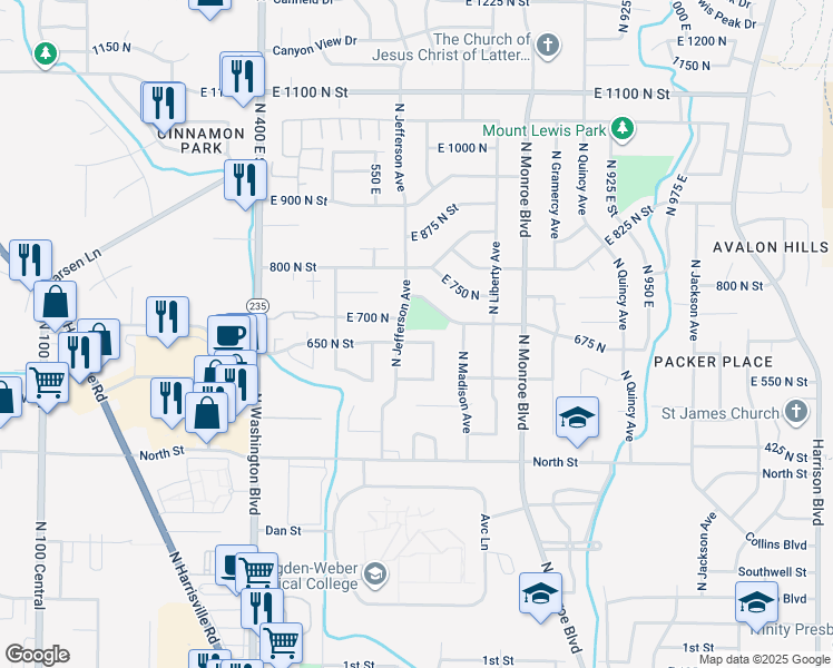 map of restaurants, bars, coffee shops, grocery stores, and more near 617 North Orchard Avenue in Ogden