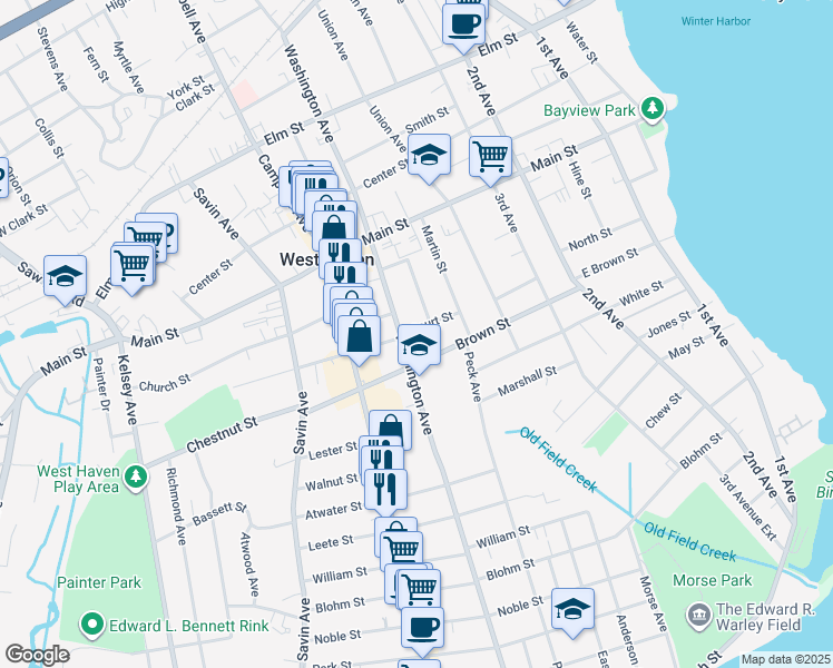 map of restaurants, bars, coffee shops, grocery stores, and more near 379 Washington Avenue in West Haven