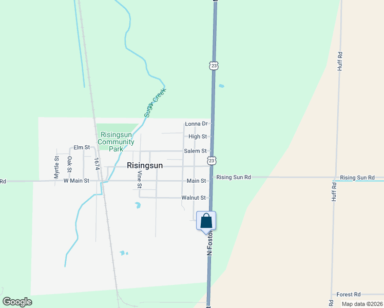 map of restaurants, bars, coffee shops, grocery stores, and more near 201 Luther Street in Risingsun