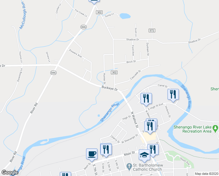 map of restaurants, bars, coffee shops, grocery stores, and more near 2048 Buckeye Drive in Sharpsville