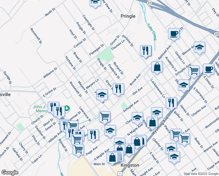 map of restaurants, bars, coffee shops, grocery stores, and more near 18 Krych Street in Kingston