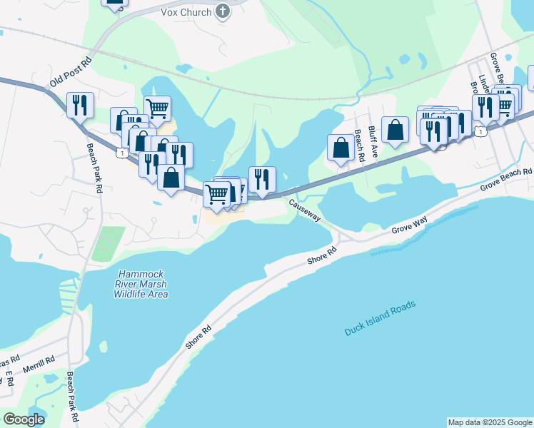 map of restaurants, bars, coffee shops, grocery stores, and more near 280 East Main Street in Clinton
