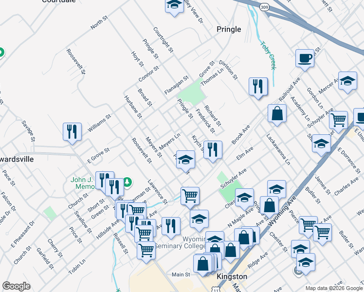map of restaurants, bars, coffee shops, grocery stores, and more near 75 Penn Street in Kingston