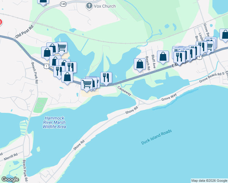 map of restaurants, bars, coffee shops, grocery stores, and more near 280 East Main Street in Clinton