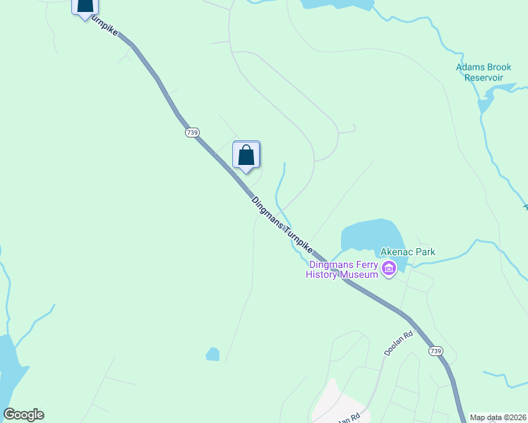 map of restaurants, bars, coffee shops, grocery stores, and more near 1600 Pennsylvania 739 in Dingmans Ferry