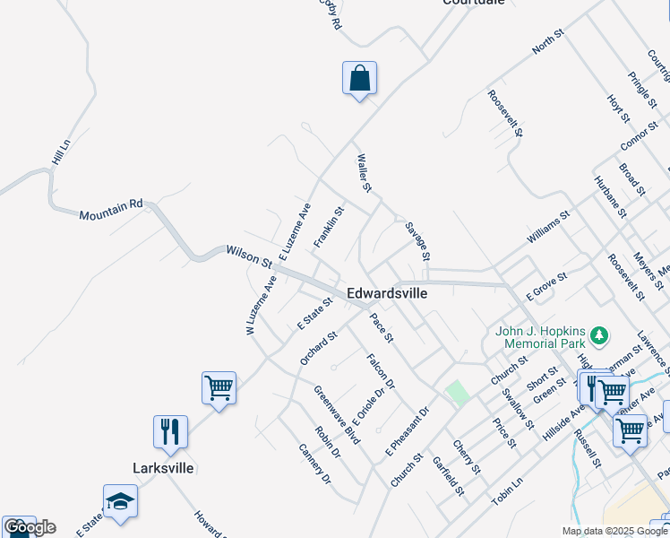 map of restaurants, bars, coffee shops, grocery stores, and more near 83 Thomas Street in Larksville