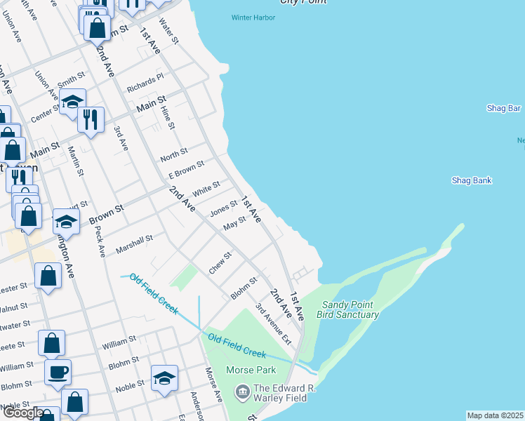 map of restaurants, bars, coffee shops, grocery stores, and more near 77 1st Avenue in West Haven