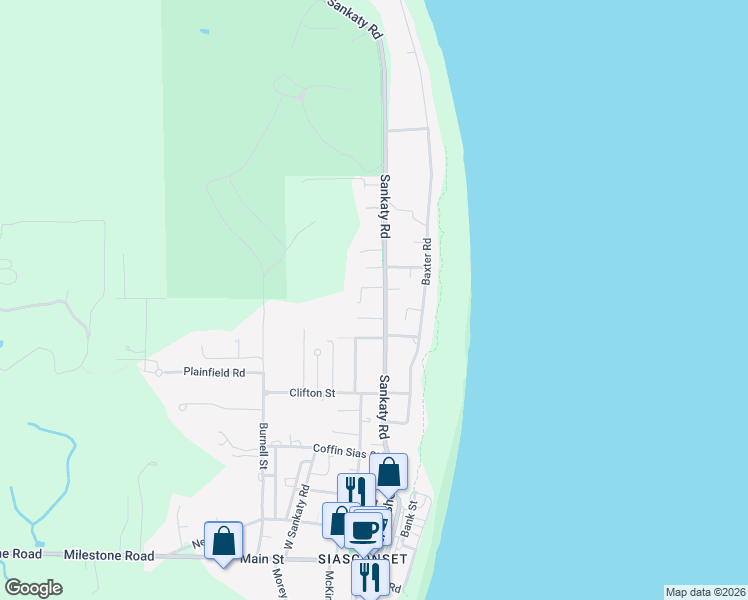 map of restaurants, bars, coffee shops, grocery stores, and more near 54 Sankaty Road in Nantucket