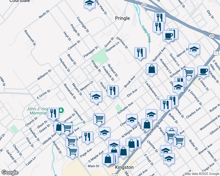 map of restaurants, bars, coffee shops, grocery stores, and more near 49 Krych Street in Kingston